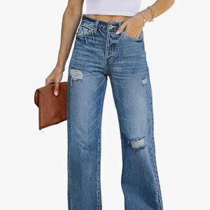 blue distressed bootcut jeans